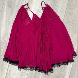 Flora Nikrooz - Red Pleated Babydoll Top w/ Black Lace Trim - Made in USA Small